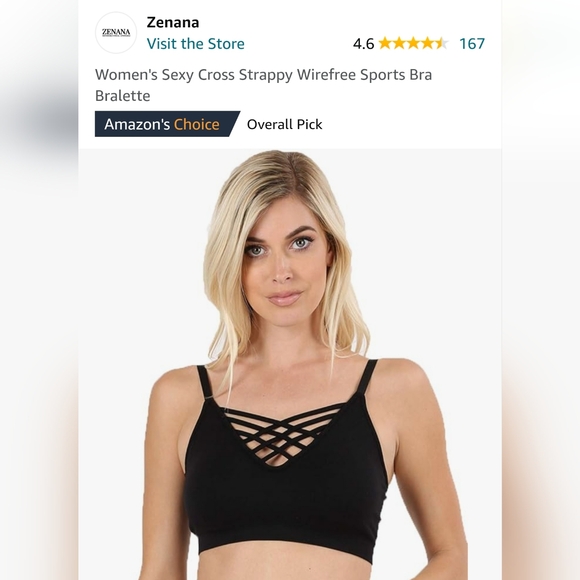 Zenana: NIB, +Size, Seamless Crisscross Front Bra top w/Removable pads, Ash Blue - Picture 9 of 11